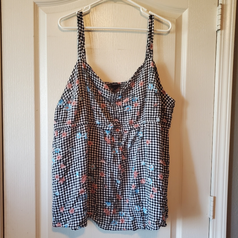 Gingham Floral Smocked Camisole Tank Top
